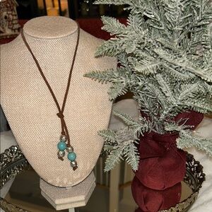Robert Lee Morris beautiful necklace teal silver leather cord real beeds !!